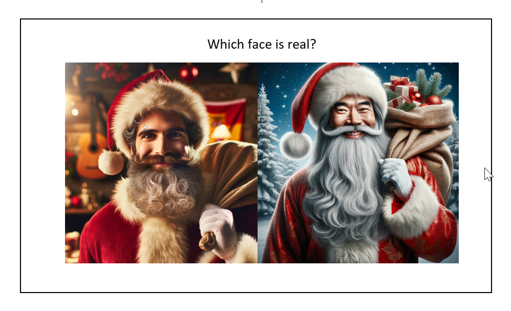 2 DALL-E generated images of different Santa Clauses.